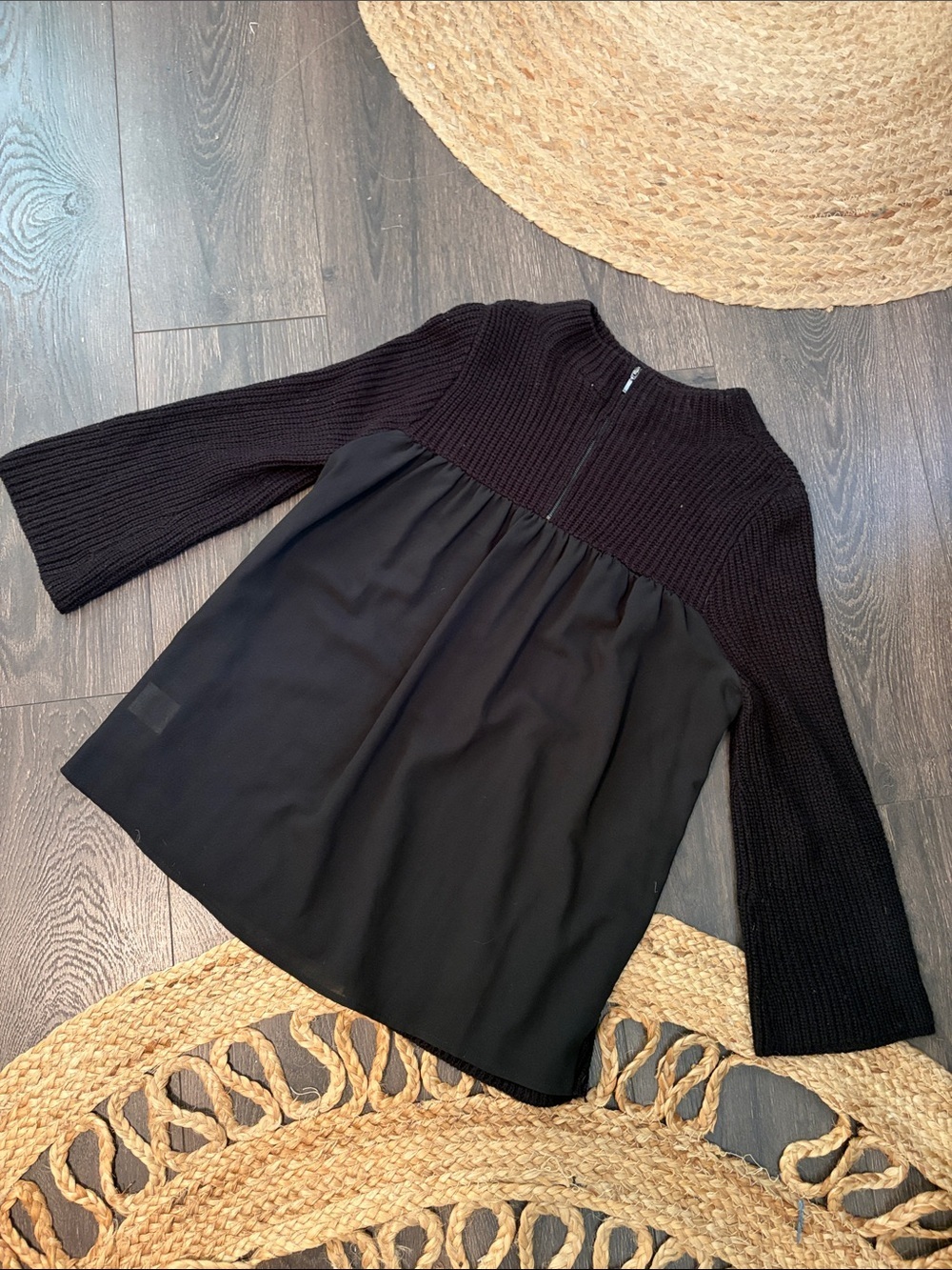Anthropology Moth Black Mixed Knit & Woven Top size Small